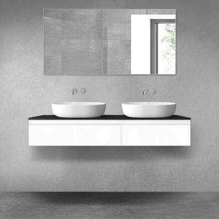Oltens Vernal bathroom furniture set 140 cm with countertop, white gloss/matte black 68322000