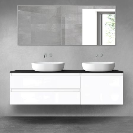Oltens Vernal zestaw mebli łazienkowych 160 cm z blatem biały połysk/czarny mat 68341000