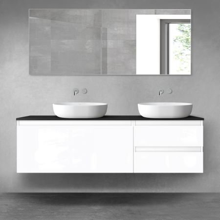 Oltens Vernal zestaw mebli łazienkowych 160 cm z blatem biały połysk/czarny mat 68441000