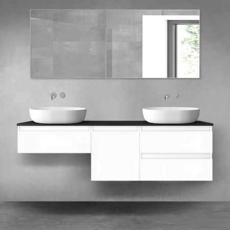 Oltens Vernal zestaw mebli łazienkowych 160 cm z blatem biały połysk/czarny mat 68456000