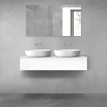 Oltens Vernal wall-mounted base unit 120 cm with Tera countertop, white gloss/light marble 68709000