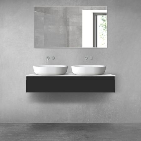 Oltens Vernal sada závěsná umyvadlová skříňka 120 cm s deskou Tera, matná černá/světlý mramor 68709300