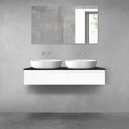 Oltens Vernal wall-mounted base unit 120 cm with Tera countertop, white gloss/black marble 68717000