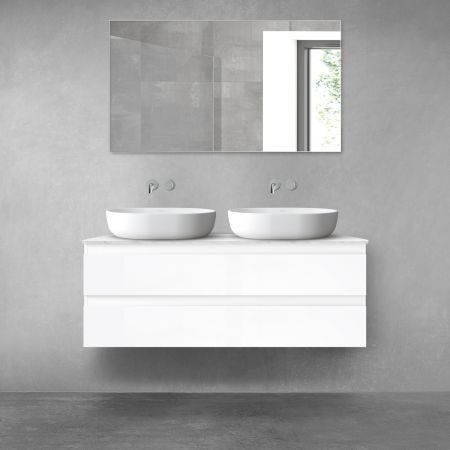 Oltens Vernal sada závěsná umyvadlová skříňka 120 cm s deskou Tera, bílý lesk/světlý mramor 68728000
