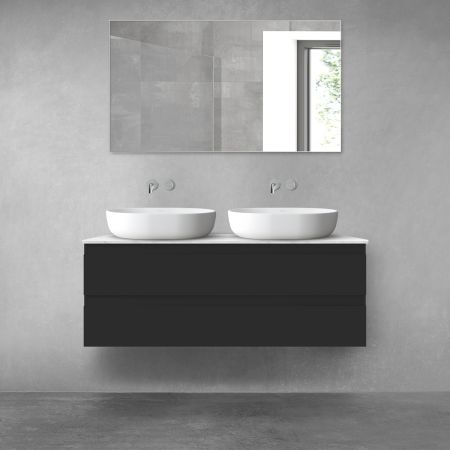 Oltens Vernal Bademöbelset 120 cm mit Waschbeckenplatte Tera, Schwarz matt/heller Marmor 68728300