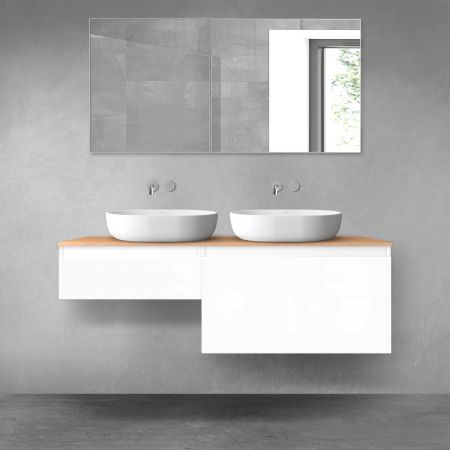 Oltens Vernal bathroom furniture set 140 cm with countertop, white gloss/oak 68305000