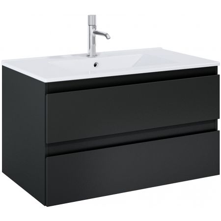 Oltens Vernal Waschbeckenunterschrank wandhängend 80 cm mit Waschbecken schwarz matt/weiß glänzend 68462300