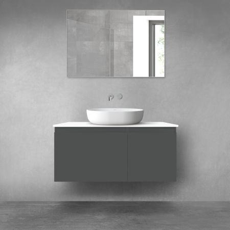 Oltens Vernal bathroom furniture set 100 cm with countertop, matte graphite/white gloss 68253400