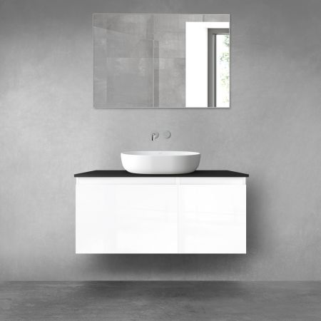 Oltens Vernal bathroom furniture set 100 cm with countertop, white gloss/matte black 68255000