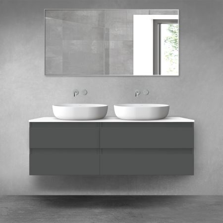 Oltens Vernal bathroom furniture set 140 cm with countertop, matte graphite/white gloss 68258400