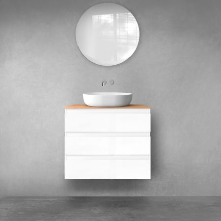 Oltens Vernal bathroom furniture set 80 cm with countertop, white gloss/oak 68458000
