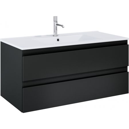 Oltens Vernal wall-mounted base unit 100 cm with a washbasin, matte black/white gloss 68463300