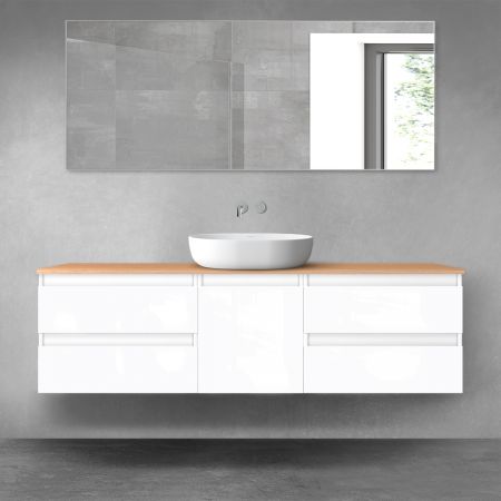 Oltens Vernal bathroom furniture set 160 cm with countertop, white gloss/oak 68403000