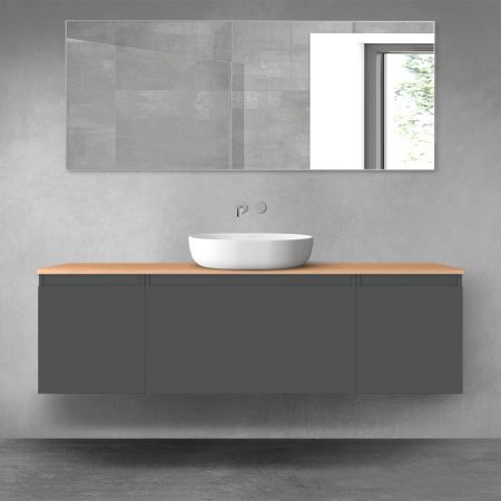 Oltens Vernal bathroom furniture set 160 cm with countertop, matte graphite/oak 68446400