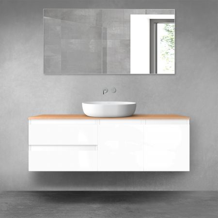 Oltens Vernal bathroom furniture set 140 cm with countertop, white gloss/oak 68274000