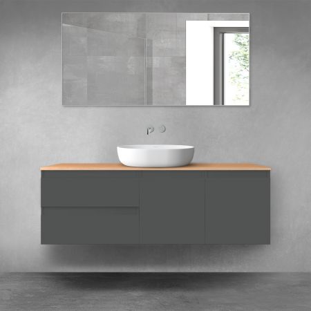 Oltens Vernal bathroom furniture set 140 cm with countertop, matte graphite/oak 68274400