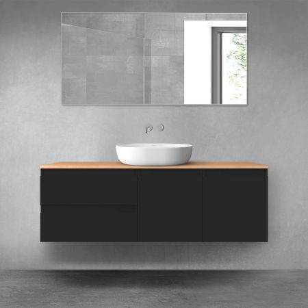 Oltens Vernal bathroom furniture set 140 cm with countertop, matte black/oak 68274300