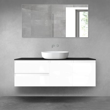 Oltens Vernal Bademöbelset 140 cm mit Waschbeckenplatte weiß glänzend/schwarz matt 68275000
