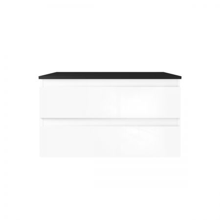 Oltens Vernal Waschbeckenunterschrank wandhängend 80 cm mit Waschbeckenplatte weiß glänzend/schwarz matt 68119000
