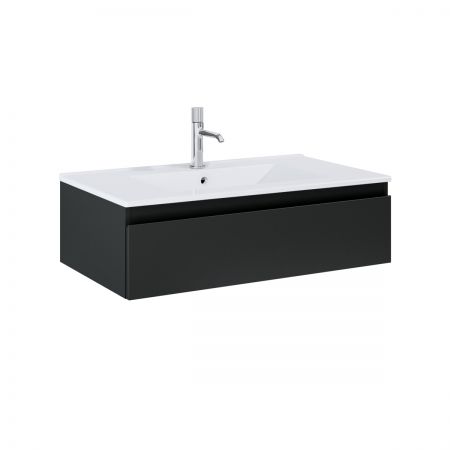 Oltens Vernal Set: Waschbecken mit Schrank 80 cm weiß/schwarz matt 68006300