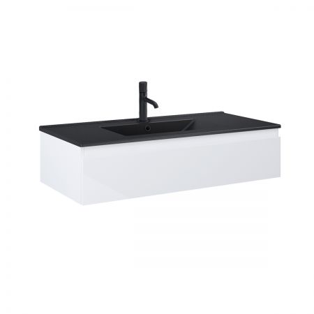 Oltens Vernal Set: Waschbecken mit Schrank 100 cm schwarz matt/weiß glänzend 68009000