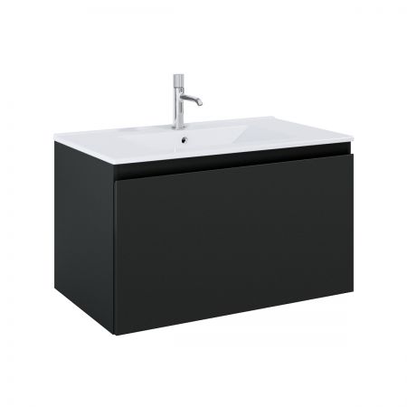 Oltens Vernal Set: Waschbecken mit Schrank 80 cm weiß/schwarz matt 68014300