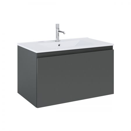 Oltens Vernal Set: Waschbecken mit Schrank 80 cm weiß/grafitfarben matt 68014400