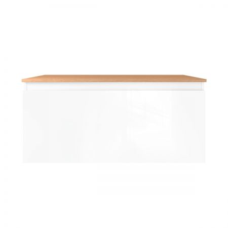 Oltens Vernal Waschbeckenunterschrank wandhängend 100 cm mit Waschbeckenplatte weiß glänzend/Eiche 68113000