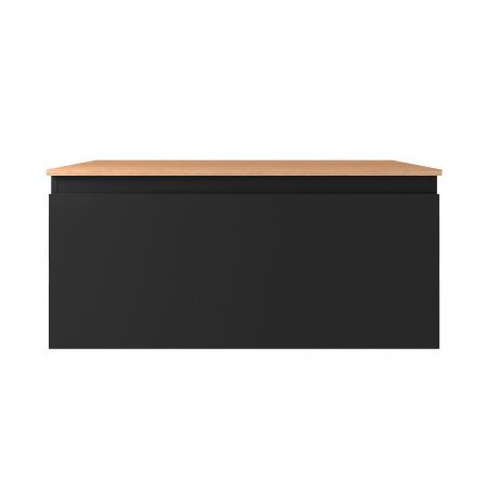 Oltens Vernal Waschbeckenunterschrank wandhängend 100 cm mit Waschbeckenplatte schwarz matt/Eiche 68113300