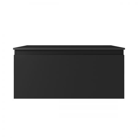 Oltens Vernal Waschbeckenunterschrank wandhängend 100 cm mit Waschbeckenplatte schwarz matt 68105300