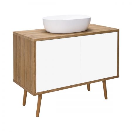 Oltens Hedvig washbasin cabinet 95 cm wall-mounted with shelf white gloss/natural oak 60204060