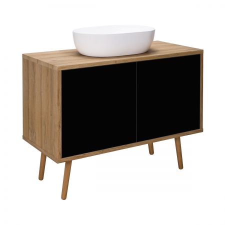 Oltens Hedvig washbasin cabinet 95 cm wall-mounted with shelf black matte/natural oak 60204360