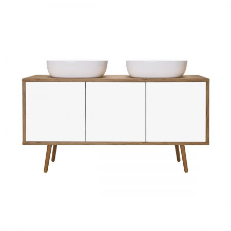 Oltens Hedvig washbasin cabinet 140 cm wall-mounted with shelf white gloss/natural oak 60205060