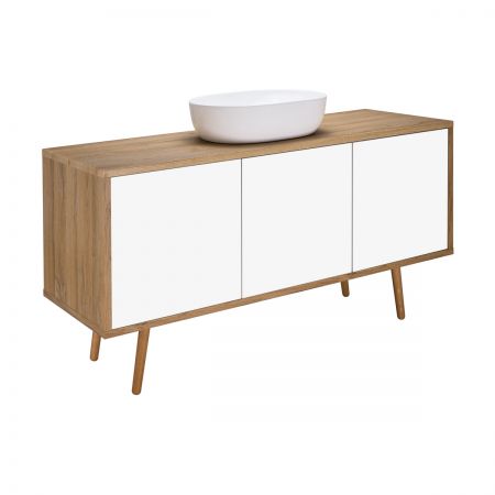 Oltens Hedvig washbasin cabinet 140 cm wall-mounted with shelf white gloss/natural oak 60205060