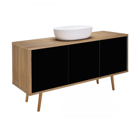 Oltens Hedvig washbasin cabinet 140 cm wall-mounted with shelf black matte/natural oak 60205360