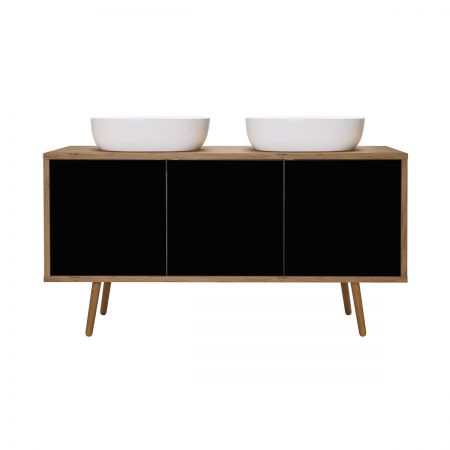 Oltens Hedvig washbasin cabinet 140 cm wall-mounted with shelf black matte/natural oak 60205360
