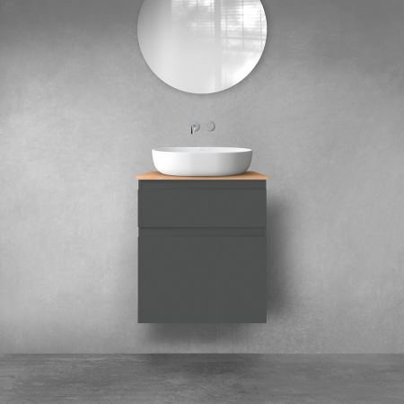 Oltens Vernal Bademöbelset 60 cm mit Waschbeckenplatte grafitfarben matt/Eiche 68222400