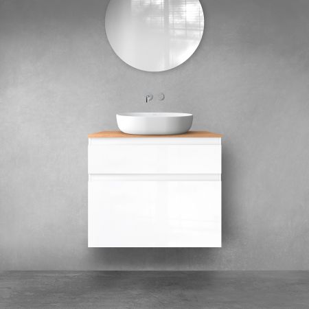 Oltens Vernal bathroom furniture set 80 cm with countertop, white gloss/oak 68223000