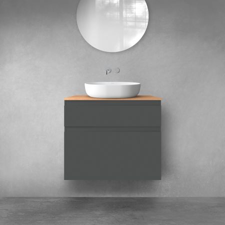 Oltens Vernal bathroom furniture set 80 cm with countertop, matte graphite/oak 68223400