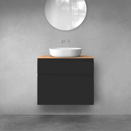 Oltens Vernal bathroom furniture set 80 cm with countertop, matte black/oak 68223300
