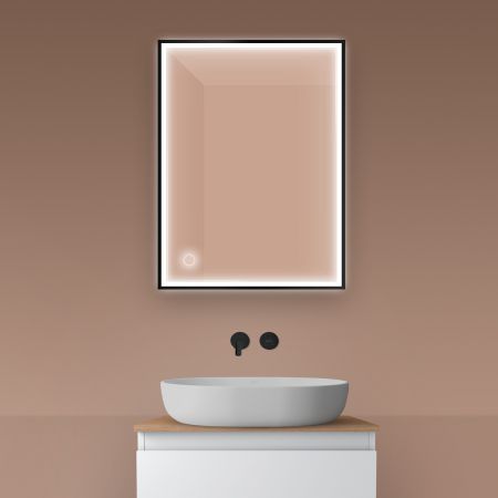 Oltens Nordlis zrcadlo 60x80 cm obdélníkový s osvětlením a systémem Klarglas, černá 64105300