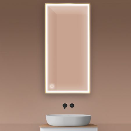 Oltens Nordlis zrcadlo 60x120 cm obdélníkový s osvětlením a systémem Klarglas, zlatá 64107800