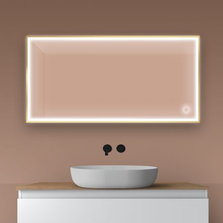 Oltens Nordlis zrcadlo 60x120 cm obdélníkový s osvětlením a systémem Klarglas, zlatá 64107800