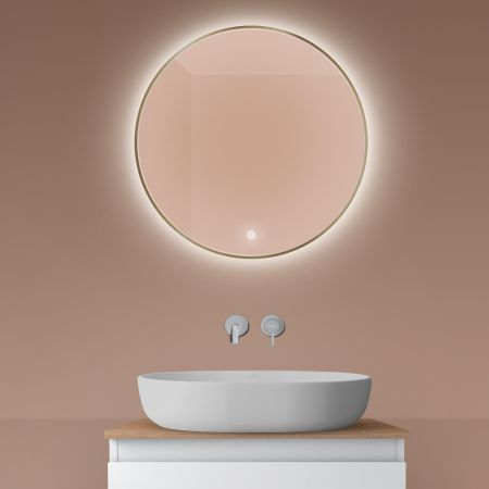 Oltens Nordlis lustro 60 cm okrągłe z oświetleniem od tyłu z matą grzewczą mosiądz szczotkowany 64108510