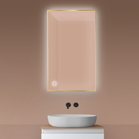 Oltens Nordlis zrcadlo 60x100 cm obdélníkový s osvětlením a systémem Klarglas, zlatá 64111800