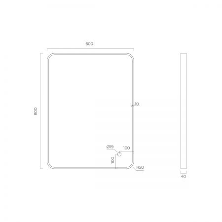 Oltens Nordlis mirror 60x80 cm, rectangular with LED lighting and Klarglas system, black 64116300