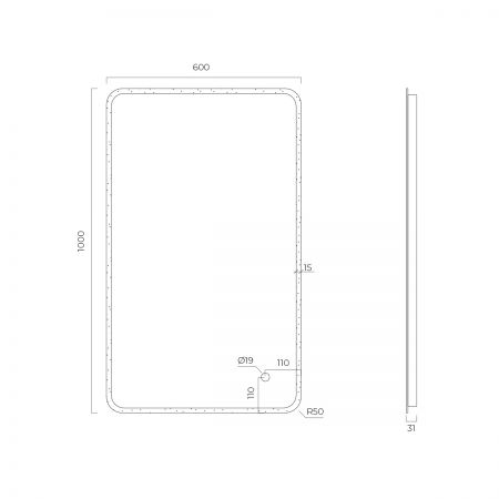 Oltens Nordlis lustro 60x100 cm prostokątne z oświetleniem z przodu z matą grzewczą 64117000