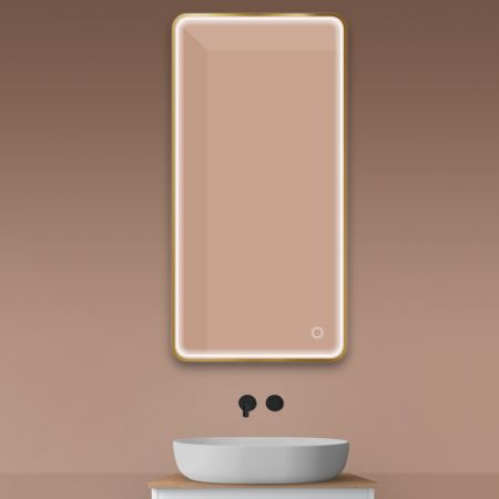 Oltens Nordlis zrcadlo 60x120 cm obdélníkový s osvětlením a systémem Klarglas, zlatá 64118810