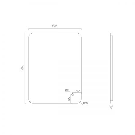 Oltens Nordlis mirror 60x80 cm, rectangular with LED lighting and Klarglas system 64119000