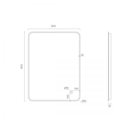 Oltens Nordlis lustro 60x80 cm prostokątne z oświetleniem od tyłu z matą grzewczą czarny 64119300